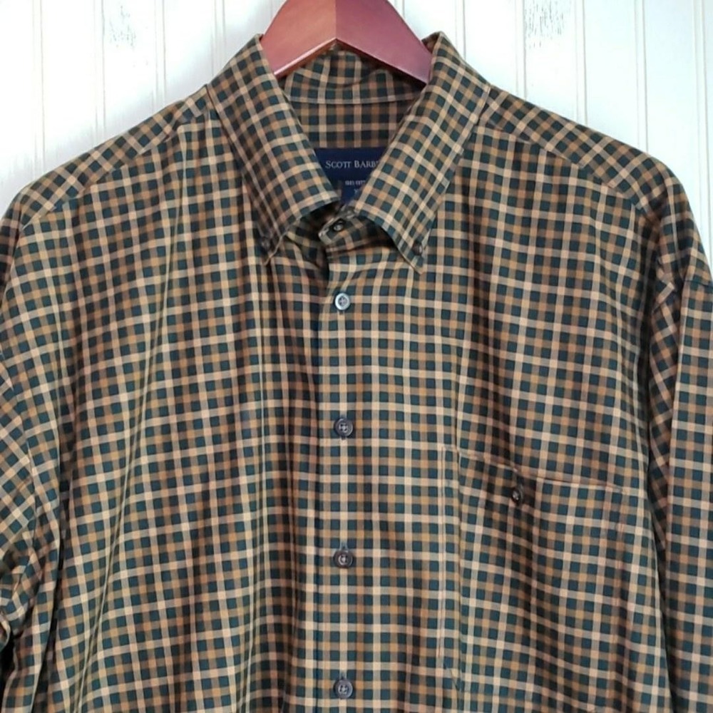 Scott Barber Shirt Mens XL Green Check Long Sleeve Button Up Cotton Casual